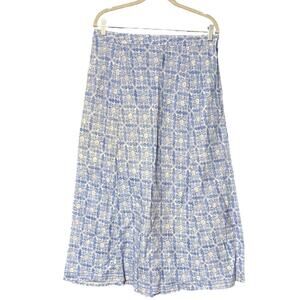 LL Bean Women's sz 12PET Classic Fit 100% Linen Blue Floral A Line Maxi Shirt